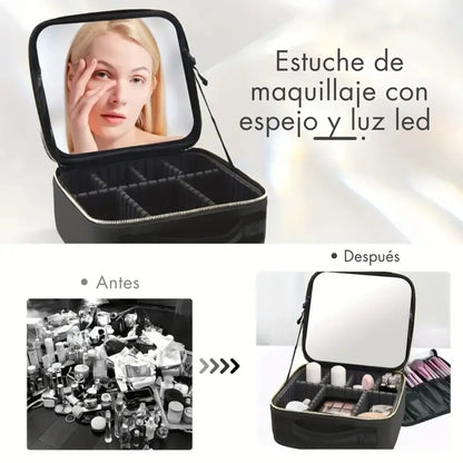 Estuche De Maquillaje Con Espejo Luz LED|Luces, espejo y orden®